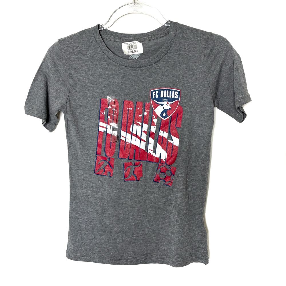 Boys FC Dallas Tee Shirt Gray Graphic Short Sleeve Size Small